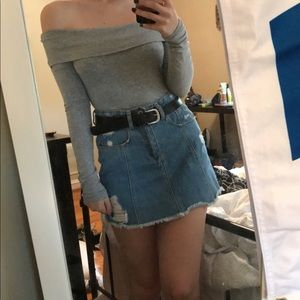 grey off the shoulder body suit
